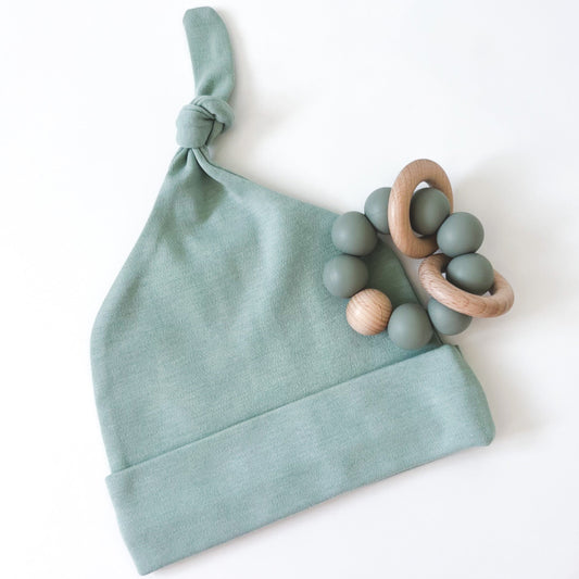 Green Topknot Cotton Hat