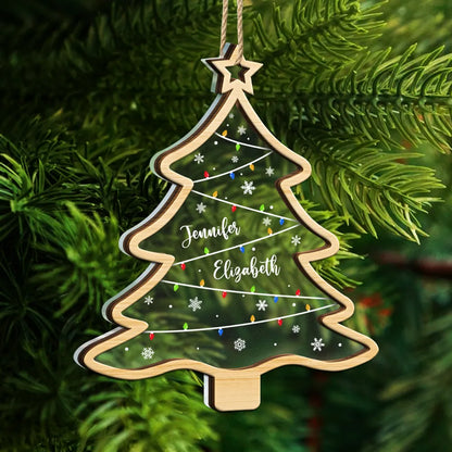 Christmas Tree Family Bestie Coworker Custom Name - Personalized 2-Layered Mix Ornament