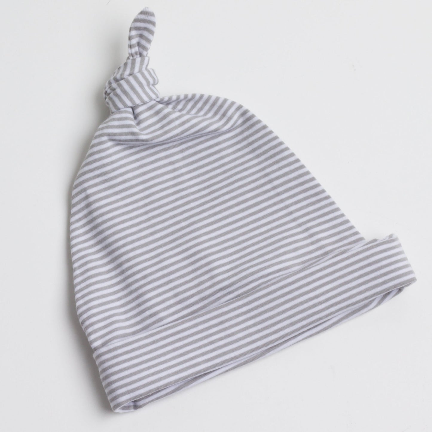 Grey Striped Topknot Hat
