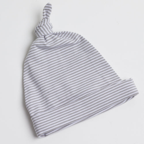 Grey Striped Topknot Hat